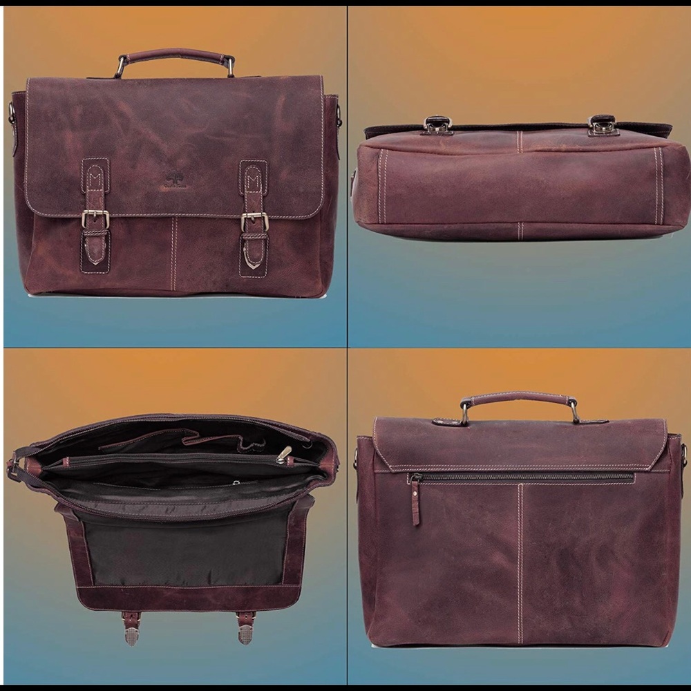 Leather Briefcase Bag - Crossbody Laptop Satchel